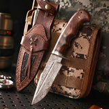 Deer Hunter Damascus Knife with its leather sheath