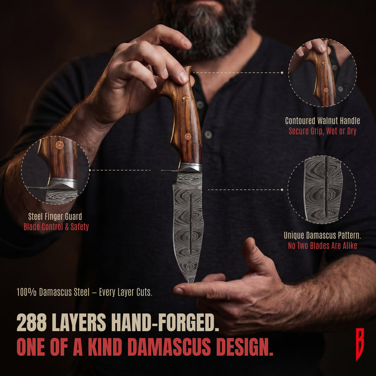 Beast Hunter Damascus Hunting Knife, photo 2