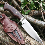 Predator Hunter Damascus Knife, D2 Steel with its leather sheath