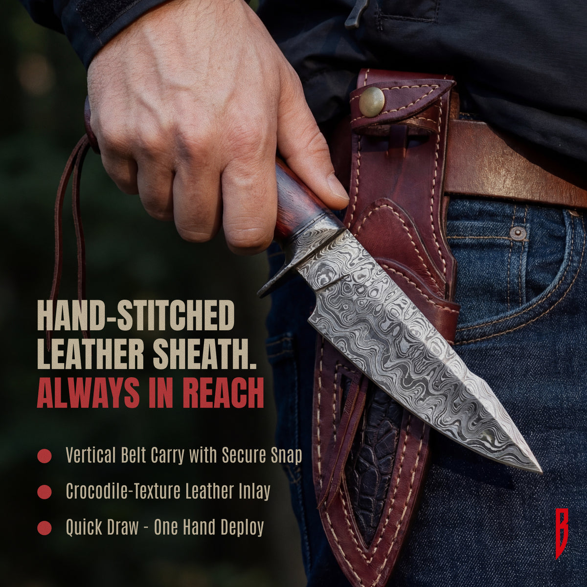 Predator Hunter Damascus Knife, Walnut handle, photo 5