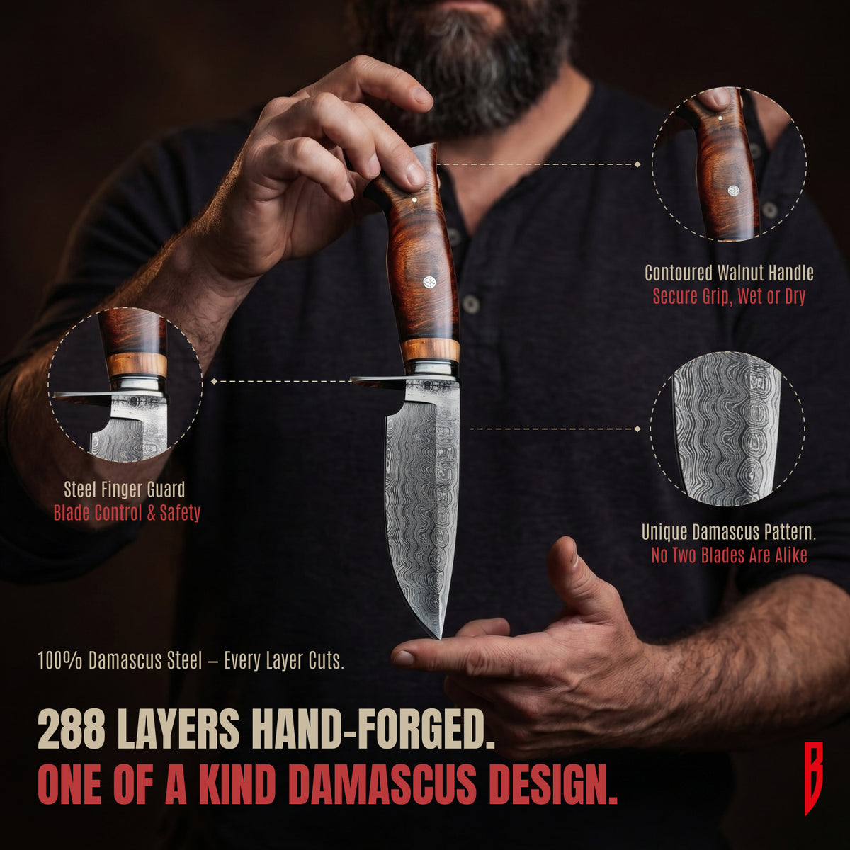 Wild Tiger Damascus Hunting Knife, photo 2