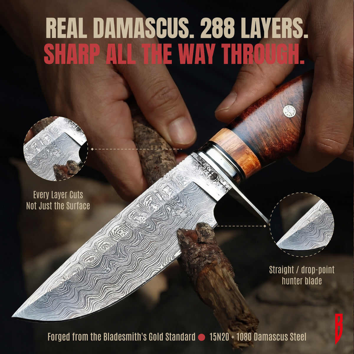 Wild Tiger Damascus Hunting Knife, photo 4