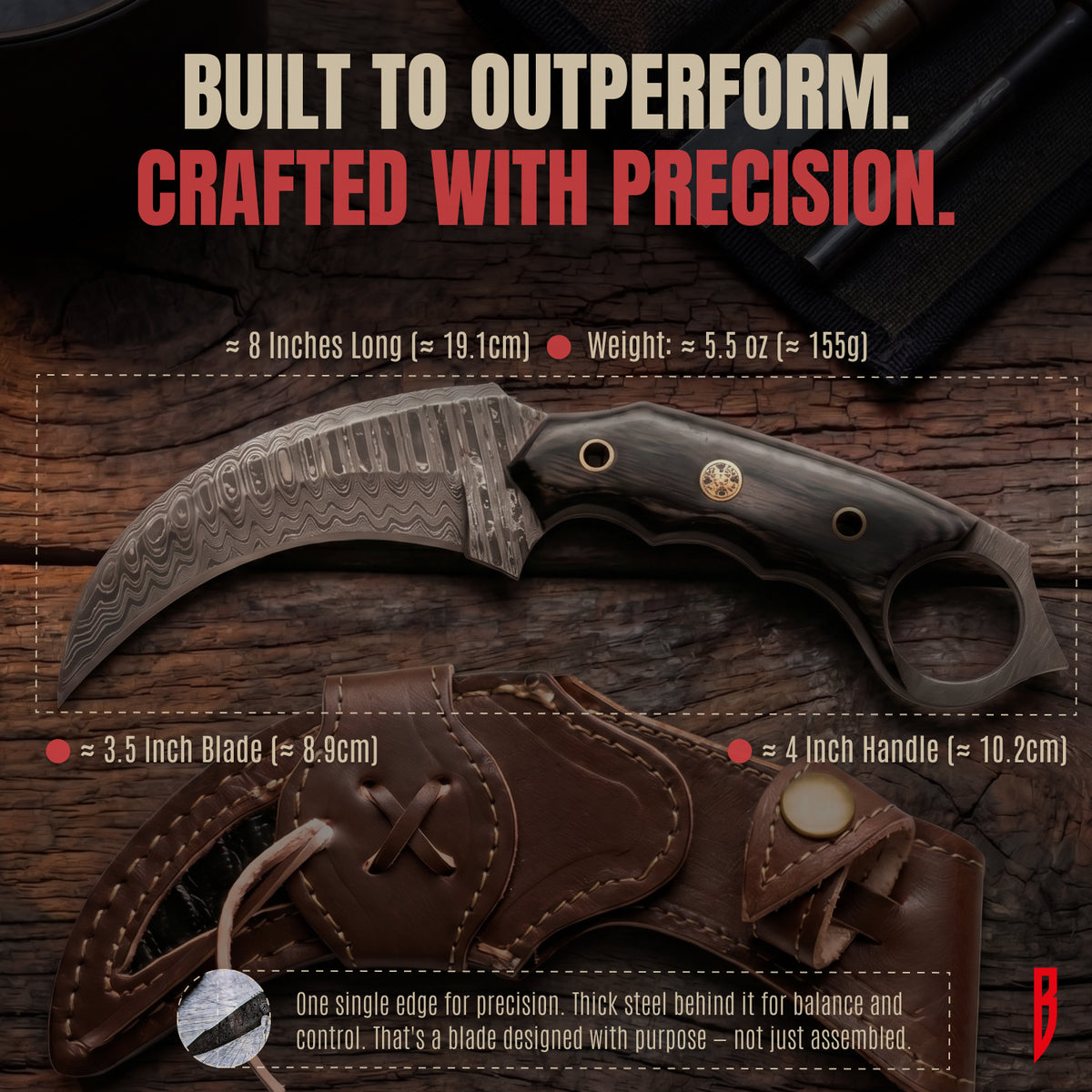 Karambit Desert Fox Damascus Hunting Knife, photo 3
