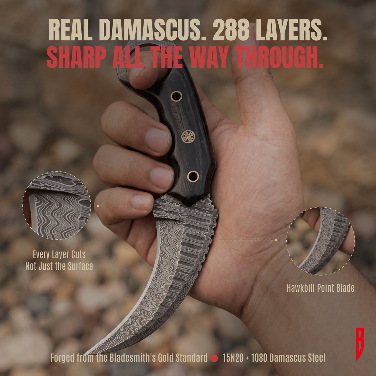 Karambit Desert Fox Damascus Hunting Knife, photo 4