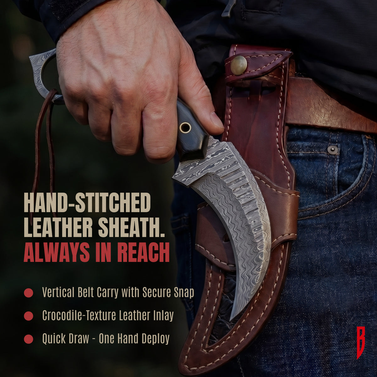Karambit Desert Fox Damascus Hunting Knife, photo 5
