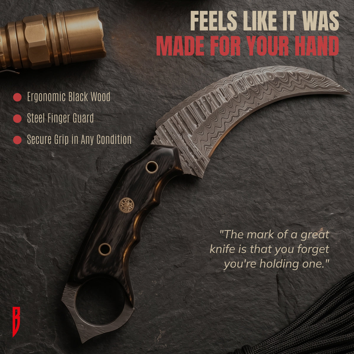 Karambit Desert Fox Damascus Hunting Knife, photo 7