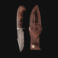 Deer Hunter Damascus Knife with its leather sheath