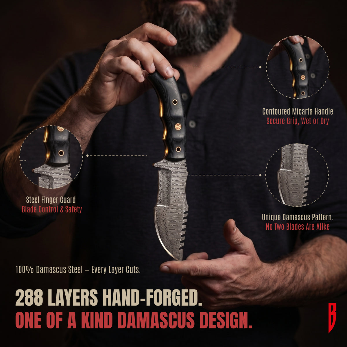 Tracker Damascus Hunting Knife, photo 2