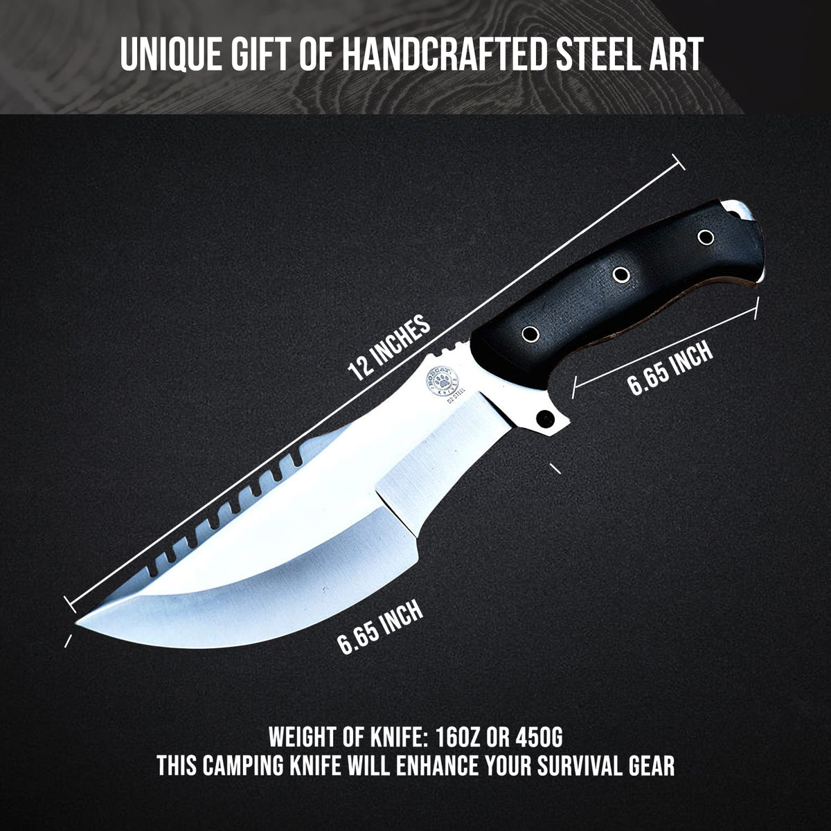 Tracker D2 Steel Hunting Knife with Leather Sheath