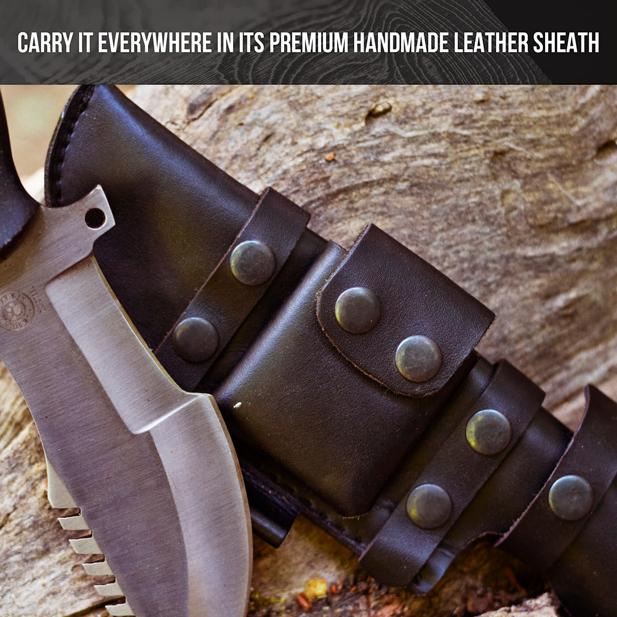 Tracker D2 Steel Hunting Knife with Leather Sheath