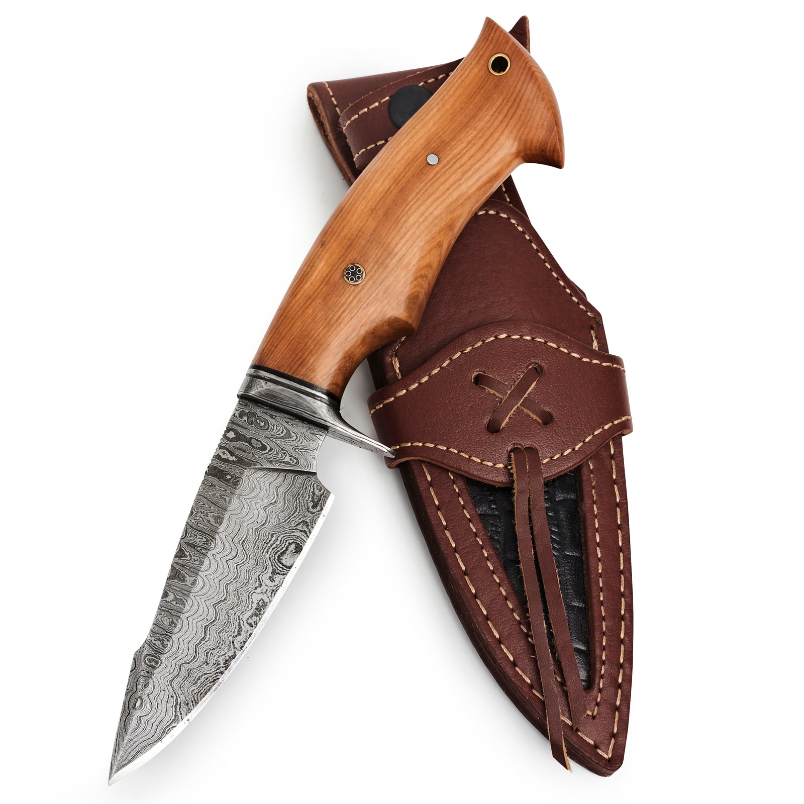 Predator Hunter Damascus Knife Olive Handle – Bigcat Knife