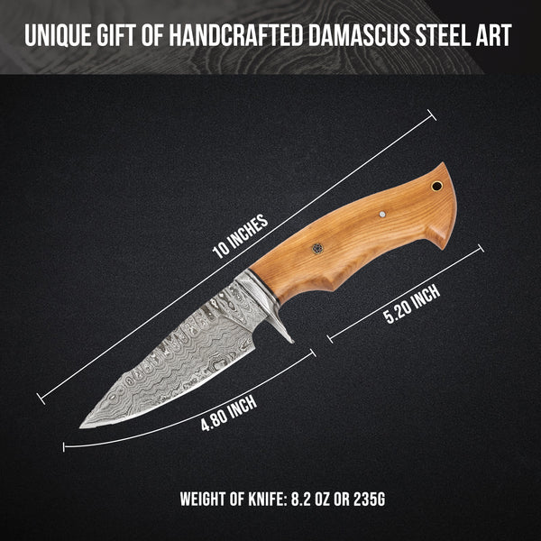 Predator Hunter Damascus Knife Olive Handle