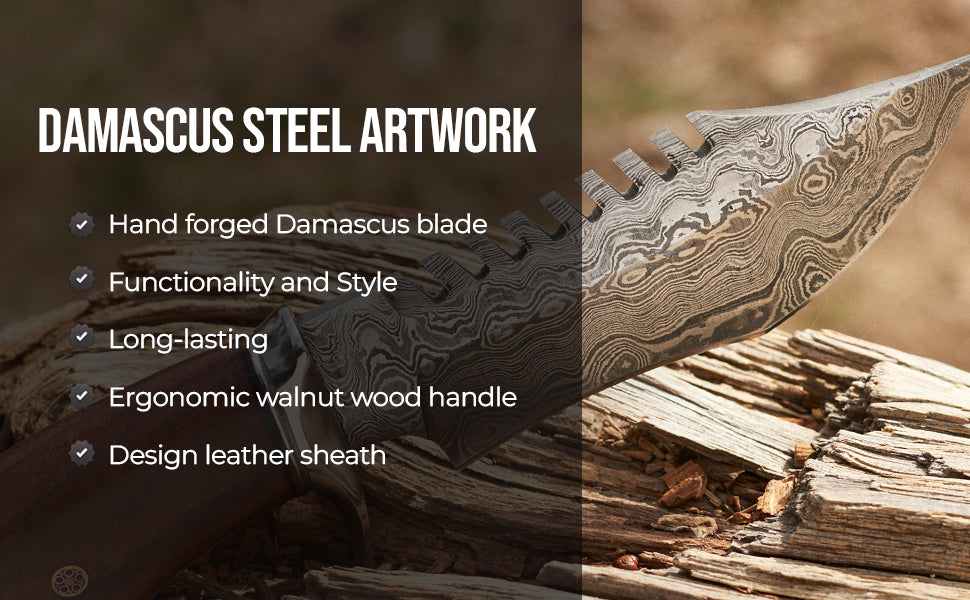 Tracker D2 Steel Hunting Knife with Leather Sheath